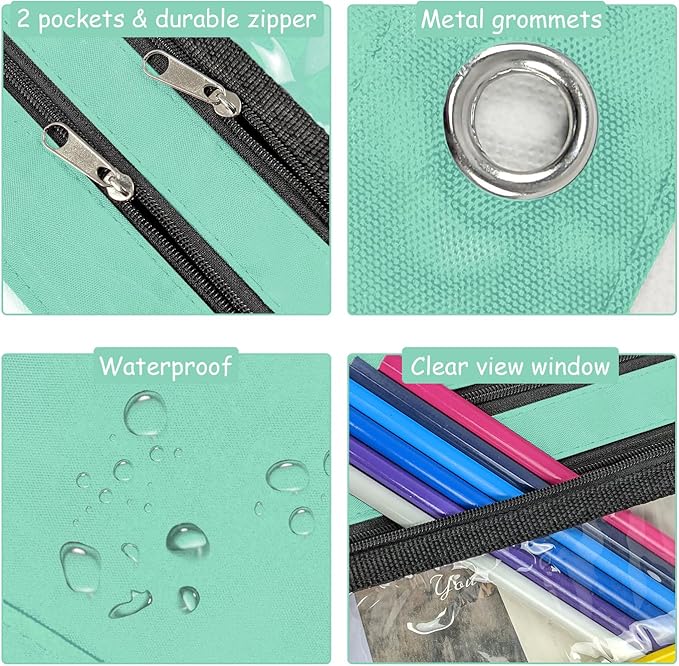 YoeeJob 1 Pack Pencil Pouch for 3 Ring Binder, Expandable Binder Pouches with Zipper, Large Capacity Pen Holder Case with Clear Window School Class Office Organizers, Lake Blue