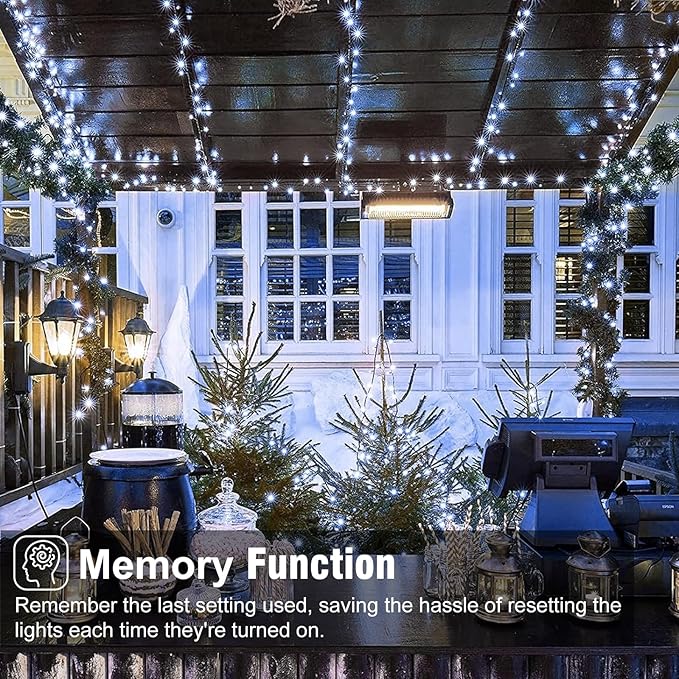 100FT 300 LED Christmas Lights Outdoor, White Christmas Tree Lights with 8 Modes Waterproof, Plug in Connectable String Twinkle Light Green Wire for Patio Yard Wedding Party Decorations