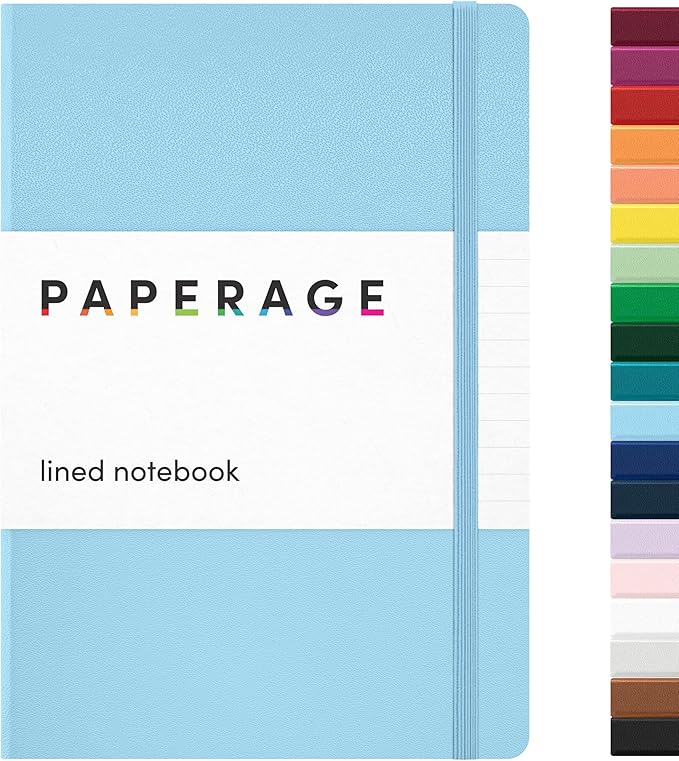 PAPERAGE Lined Journal Notebook, (Light Blue), 160 Pages, Medium 5.6 in x 8 in - 100 GSM Thick Paper – Hardcover Journaling Notebook for Work, School & Note Taking