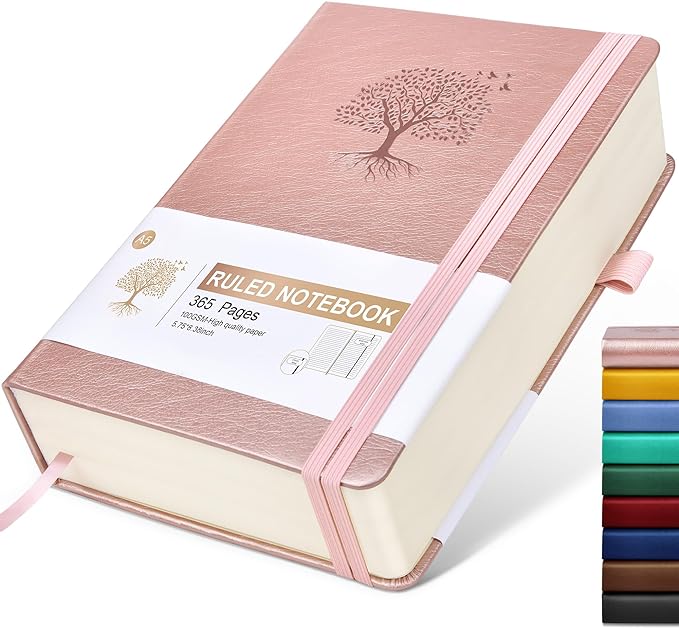 Lined Journal Notebook -365 Pages A5 Thick Journals for Writing Ruled Notebook, Pink Hardcover Leather Journals for Women Men, Daily Journal Notebook for Work, Note Taking (5.75'' X 8.38'' Rose Gold)