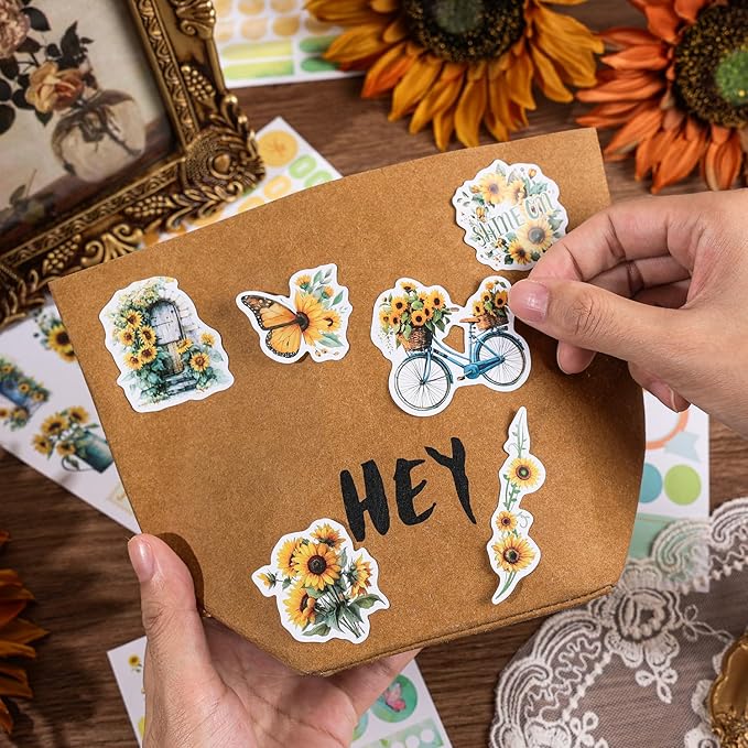 Aesthetic Sunflower Planner Sticker Book 25 Sheets with 600+ Decorative Stickers for Journaling, Scrapbooking, Bullet Journal, Happy Planner, DIY Stationery Supplies Gifts for Women Girls Teens Kids