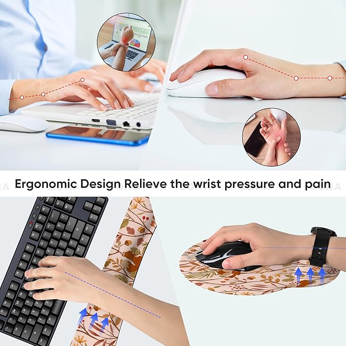 Ergonomic Keyboard Mouse Pad Wrist Rest Support Set for Laptop/Computer/Desktop,Memory Foam Hand Rest Wrist Cushion for Gaming/Office,Lightweight Comfortable & Pain Relief (Rabbit Squirrel)