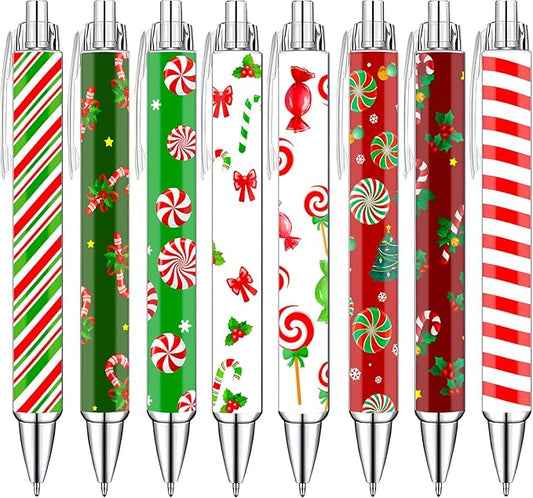 Christmas Pens Set – Cute Holiday-Themed Gel Pens for Kids, Teachers, and Office Gift Exchange – Red and White Candy Cane Designs – Perfect Christmas Stocking Stuffers and Stationery Gifts,8 Pack