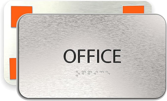 ADASigns Office Sign 7”x4” - Durable Brushed Aluminum with Grade 2 Braille - Easy Installation with Strong Double Sided Adhesive Tape - ADA Compliant office door signs for Businesses & Offices