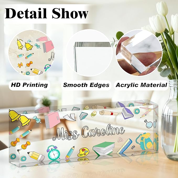 Ship Next Day-Custom Name Plate for Desk, Desk Name Plate Personalized, Acrylic Office Desk Accessories, Appreciation Gifts for Coworkers Employee Boss Women Men (Teacher)