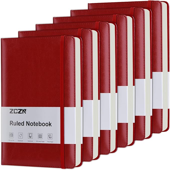 ZCZN 6 Pack Lined Journal Notebooks, 192 Pages A5 Hardcover Leather Journals for Work,Writing,School & Travel, College Ruled Journaling Notebooks for Notes Taking,Diary Notepad (Red*6)