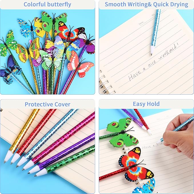 36 PCS Butterfly Pens, Cute for Women Teacher, 0.5mm Black Ink Pens for Girls Party Favors, School Office Home Writing Supplies, Bedroom Decor,Wedding, Birthday.