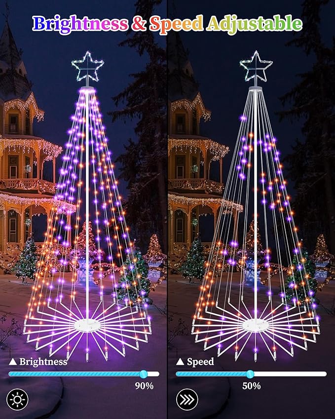 Brightever 12FT 832 LED Smart Cone Christmas Tree, Outdoor Prelit Christmas Tree with 16 Million DIY RGB LED Light Show, Remote APP Control Color Changing Music Sync for Xmas Outdoor Decorations