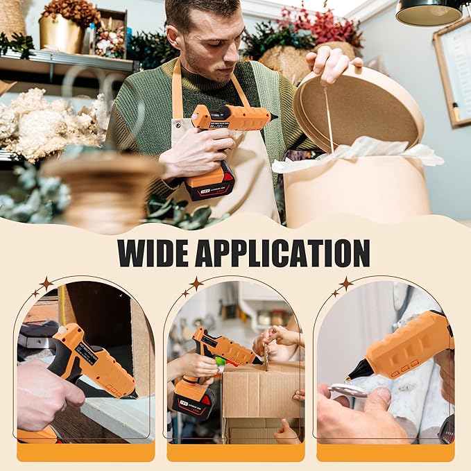 Mulwark Cordless Hot Glue Gun 100W for Milwaukee 18V Battery Handheld Wireless Power Glue Gun Full Size with 30pcs Glue Sticks for Wood, Glass, Home Repair, Arts & Crafts & DIY (battery not included)