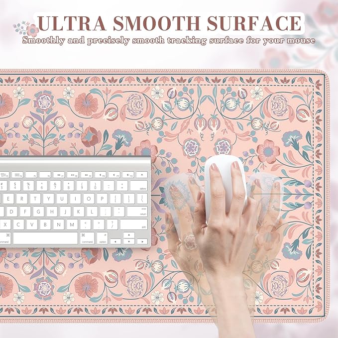 iCasso Desk Mat for Keyboard and Mouse, Large Mouse Pad, Desk Pad Mat, Anti-Slip Big Mousepad with Stitched Edges for Computer Desktop(Peach Pink)