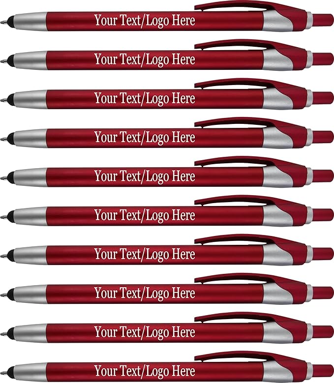 Personalized With your Custom Logo or Text Pens-Pack of 450- for Marketing, Parties, and Events, 2 in 1 Capacitive Stylus & Ballpoint Pen Compatible With Touchscreen Devices, Blue Ink, Red Pens
