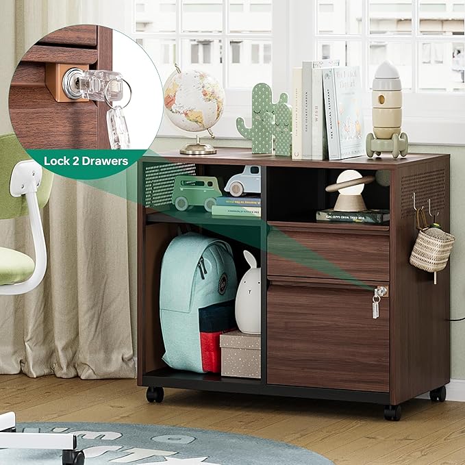 Letaya Mobile 2 Drawer File Cabinet with Lock, Metal Lateral Printer Stand Filing Storage Cabinets with Shelves for Home Office-A4/F4/Letter