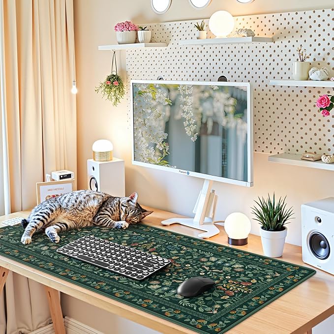 iCasso Desk Mat for Keyboard and Mouse, Large Mouse Pad, Desk Pad Mat, Anti-Slip Big Mousepad with Stitched Edges for Computer Desktop(Deep Green)