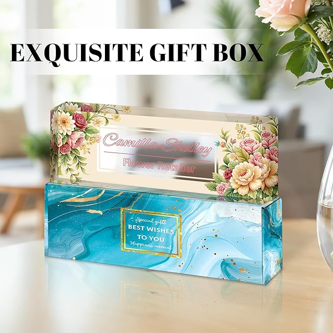 Ship Next Day Personalized Name Plate for Desk, Custom Acrylic Desk Name Sign, Office Appreciation Gifts for Women Men Coworkers Boss Teacher Employee (Flower-Rose)