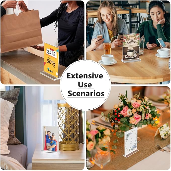MaxGear 5x7 Acrylic Sign Holder 12 Pack, Double Sided Display Stand, Clear Paper Holder Picture Frame, Plastic Menu Stand Photo Frame for Stores, Restaurants, Hotels, Office