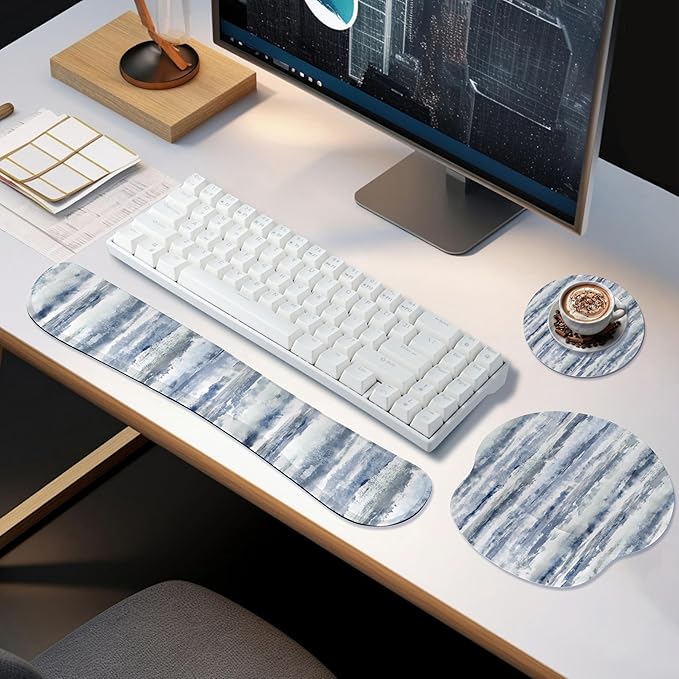 Ergonomic Keyboard Mouse Pad Wrist Rest Support Set for Laptop/Computer/Desktop,Memory Foam Hand Rest Wrist Cushion for Gaming/Office,Lightweight Comfortable & Pain Relief (Ink Painting)
