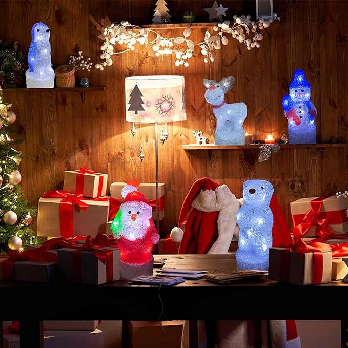 Anycosy Christmas Lighted Acrylic Penguin Decoration,Rotating Battery Operated Lights for Indoor Use,Perfect for Tabletop, Windowsill, Mantel, and Bedroom