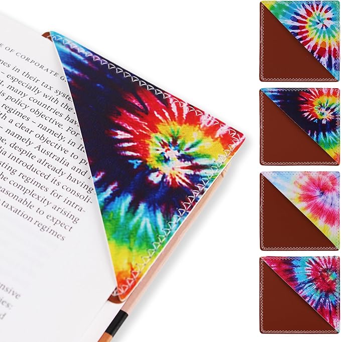 4 Pieces Leather Bookmarks, Cute Book Accessories for Reading Lovers, Page Markers for Women Men Kids Students Teachers Retirement Birthday Gift (Tie-Dye Print)