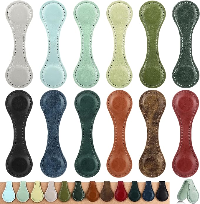 Magnetic Leather Bookmark, 12 Pcs Colorful Leather Magnet Book Marks Page Markers Retro Magnet Bookmark Clips Reading Supplies Gift for Reading Men Women Book Lovers