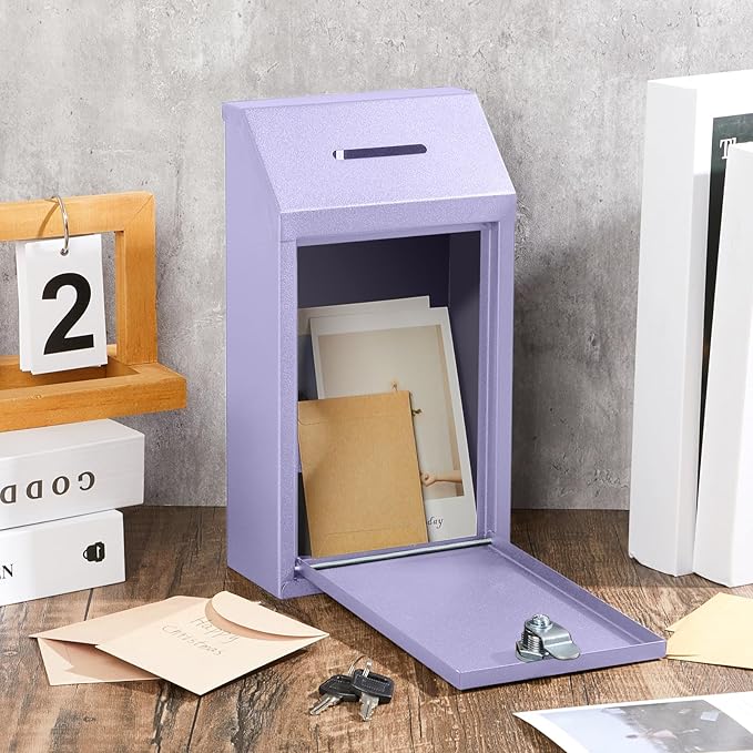 Metal Donation Cash Box Collection Safe Suggestion Box with Lock Wall Mounted Mailbox Delivery Ballot Container for Home Office Outdoor Door