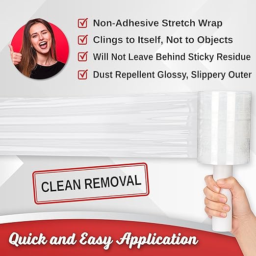 12 Pack Industrial Strength Mini Hand Stretch Wrap 5" 1000 Ft Roll 80 Gauge Thick, Shrink Wrap Roll for Moving Supplies, Furniture, Pallets, Plastic Wrap for Packing, Heavy Duty Stretch Film