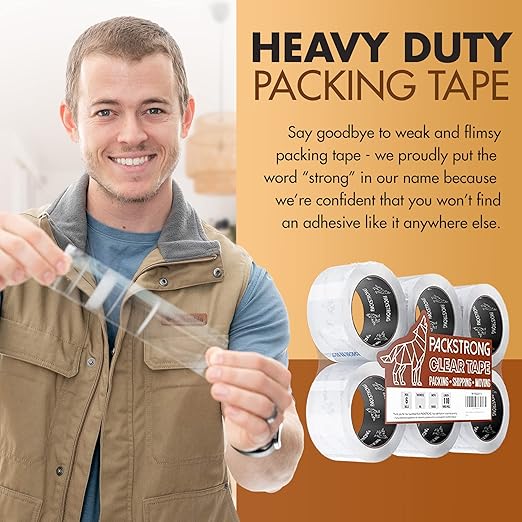 Packstrong Industrial Grade Clear Packing Tape 6 Rolls - 110 Yards per Roll - 2" Wide x 2.7 mil Thick, Acrylic Adhesive Heavy Duty Tape for Box Office Moving Packaging Shipping