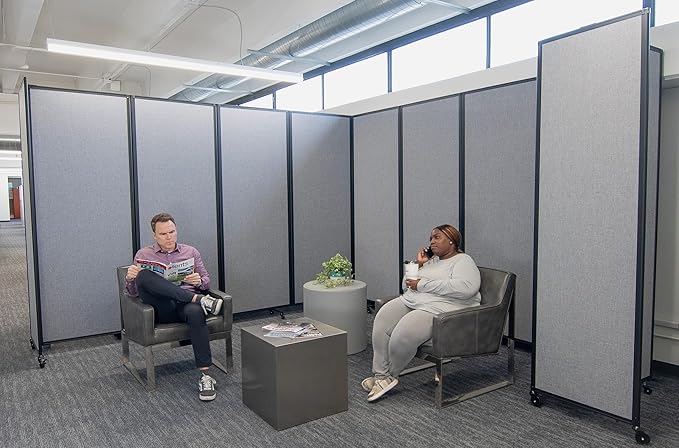 Versare Room Divider 360 Portable Wall Partition | Folding Panels | Large Freestanding Divider | Locking Wheels | Temporary Room Separator | 25' x 7'6'', Slate