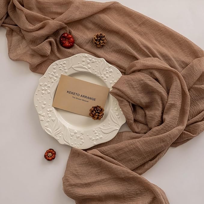 Cheesecloth Table Runner Nude Gauze Rustic Boho Coffee Cheese Cloth 120 Inch 10 FT for Wedding Baby Shower Bridal Shower Birthday Party Long Sheer Farmhouse Home Decorations