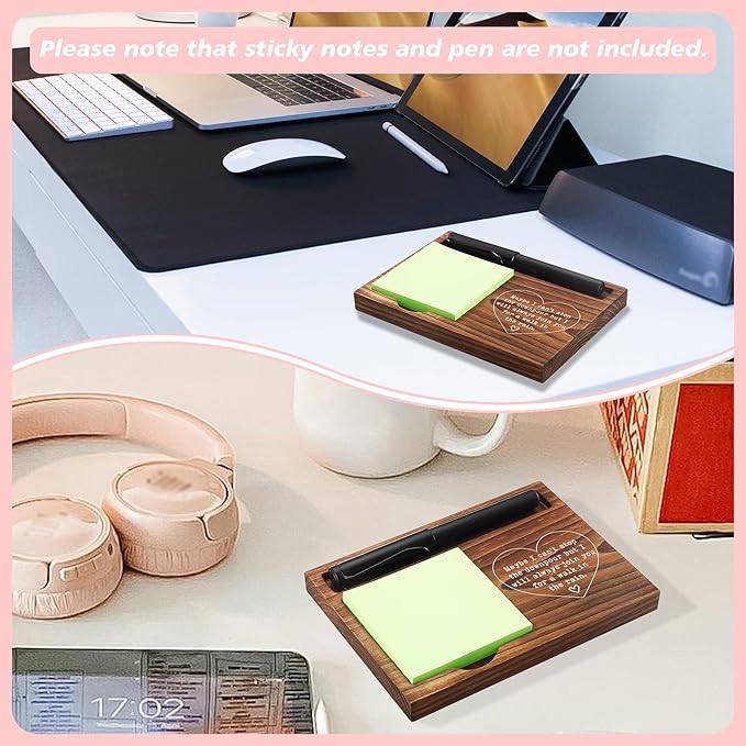 CINRLLA Wooden Sticky Note Holder & Pen Dispenser, 6.5" x 4.7", White, 1 Count