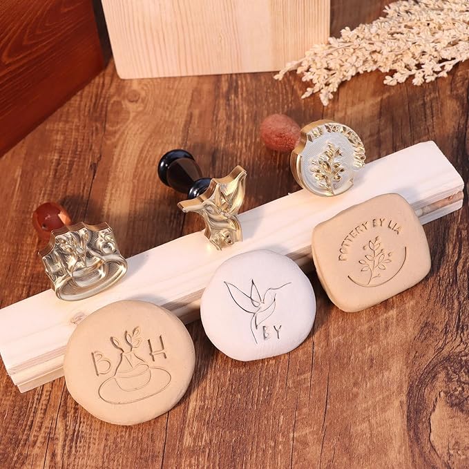 KAINSY Custom Pottery Stamp, Personalized Clay Stamp with Own Design, Create Unique Imprints in Pottery, Handcrafted Potters Lovers Gift, Polymer Clay Tools (2 inch)