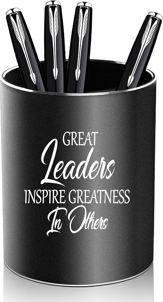Leader Gifts,Metal Pen Holder Aluminum Pencil Holder for desk,Round Desktop Organizer and Black Pencil Cup for Office, School, Home and Stationary Supplies