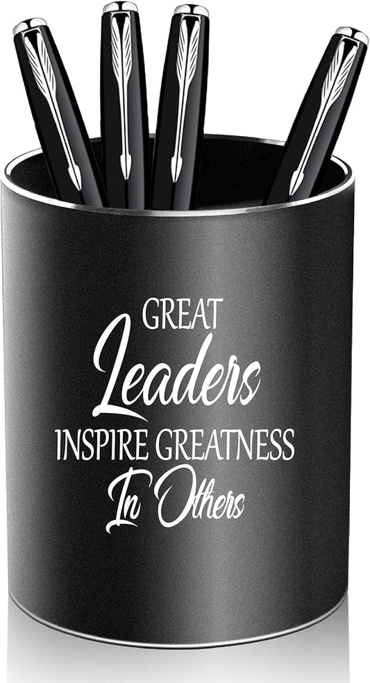 Leader Gifts,Metal Pen Holder Aluminum Pencil Holder for desk,Round Desktop Organizer and Black Pencil Cup for Office, School, Home and Stationary Supplies
