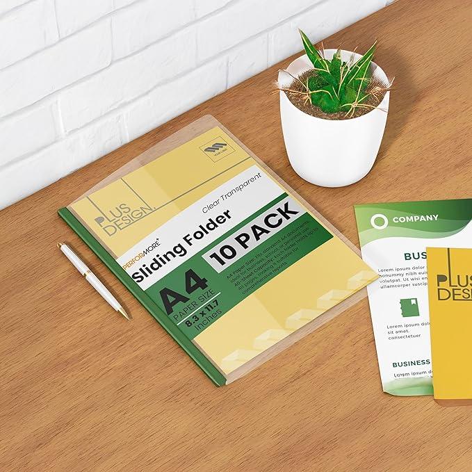 PERFORMORE Clear Report Covers, 10 Pcs Transparent Presentation File Folders, Plastic File Folder with Sliding Bar, A4 Paper Size with 40 Sheet Paper Capacity