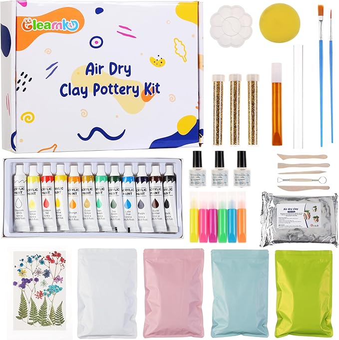 Air Dry Clay for Adults - Pottery Starter Kit for Beginner,Sculpting Tools, Gloss Varnish, DIY Plate Making Kit Gift for Christmas, Valentine's Day,Arts & Crafts