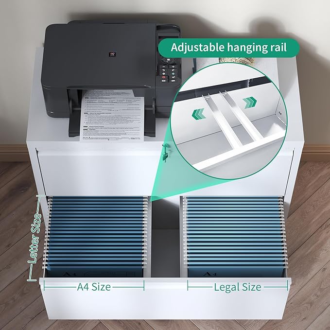 4 Drawer Lateral File Cabinets,White Metal Lateral Filing Cabinet for Home Office,Wide Steel Storage Cabinet Commercial Drawer for Legal/Letter/A4 Size Files