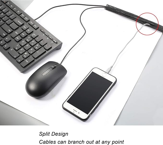 CrocSee 25ft - 1/2 inch Braided Cable Management Sleeve Cord Protector - Self-Wrapping Split Wire Loom for TV/Computer/Home Theater/Engine Bay - Black