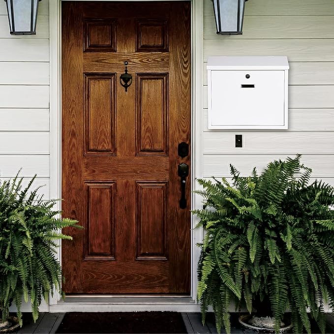 xydled Mail Boxes with Key Lock,Locking Mailbox Wall Mounted,Security Metal Mailbox Drop Box, Modern Large Capacity,Steel Cover Metal Postbox for House Home Outside, White, 14.2''x12.6''x4''