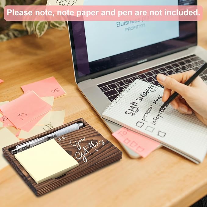Positive Affirmation Gifts, Job Promotion Gifts, Farewell Gifts, Motivational Gifts, Sticky Note Holder, Post-it Note Dispenser for Desk, Wooden Post-it Note & Pen Holder 6.5" x 4.7" - FTA120