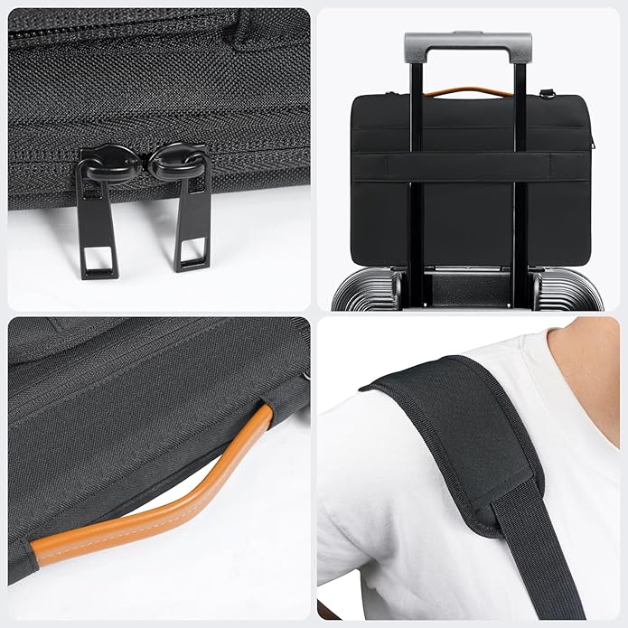 360 Protective Laptop Shoulder Bag 15.6 inch,15-15.6 inch Lightweight Computer Bags Compatible with MacBook Pro 16 inch,HP,Dell,Lenovo,Asus Notebook,Side Open Messenger Bag with 5 Pockets&Strap, Black