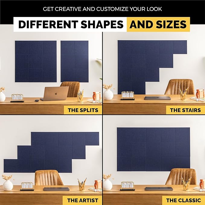 Large Cork Board Alternative | 15 Pack | Sizing Up to 59”x36”, Felt Wall Tiles, Office Wall Decor, Large Cork Boards for Walls, Corkboard, Cork Board for Office, Pin Board, Blue