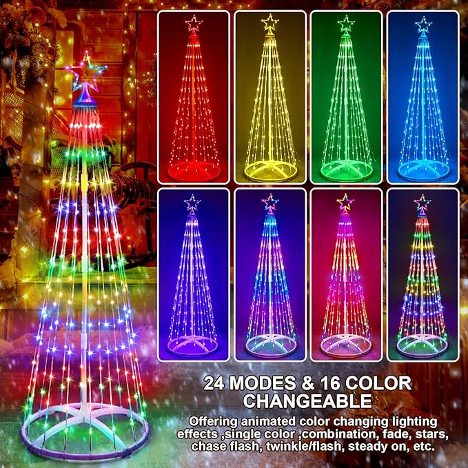 2 Pack 4FT Christmas LED Cone Tree Lights 24 Modes Color Changing with Timer Foldable Lighted Trees Waterproof Outdoor String Lights Holiday Decor for Christmas New Year Xmas Decorations