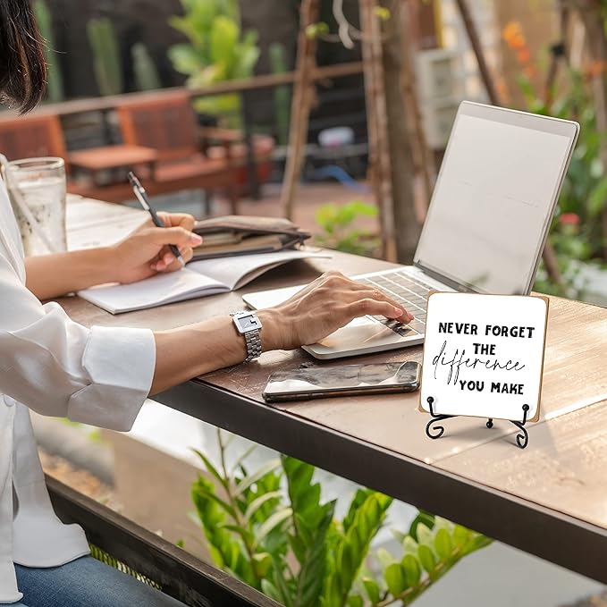 Wooden Inspirational Sign, 4" x 4" x 0.2", Black, Rustic Cottage Style, Tabletop, MDF Material for Coworker, Colleague, Boss, Leader, Friend