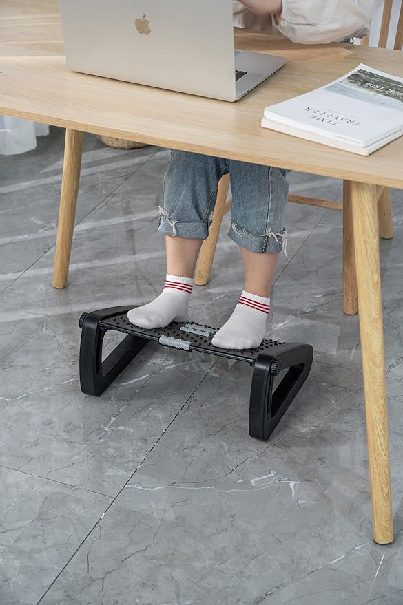 Foot Rest, Six Heights Adjustable Foot Rest for Under Desk at Work, Ergonomic Foots Stool for Under Office Desks, Under Desk Footrest with Foot Massage Roller, Chair Footrest for Leg Rests