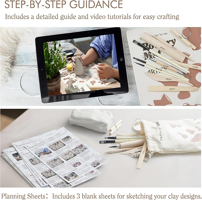 ARTIFY Air Dry Clay Kit for Adults, DIY Pottery Craft Airdry Tool Kit at Home, Art Hobby Clay Sculpting Modeling Making, Date Night Couples Family Beginners Birthday Gifts