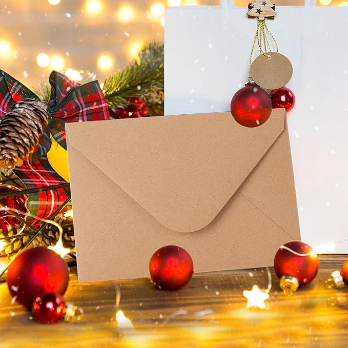 V-flap Kraft Envelopes, 50 Pack, 4 x 6 Inch, A4 Envelopes, Card Envelopes, Brown Envelopes, Kraft Paper Envelopes for Invitations, Postcard Envelopes, Water Base Adhesive, Gummed Flap