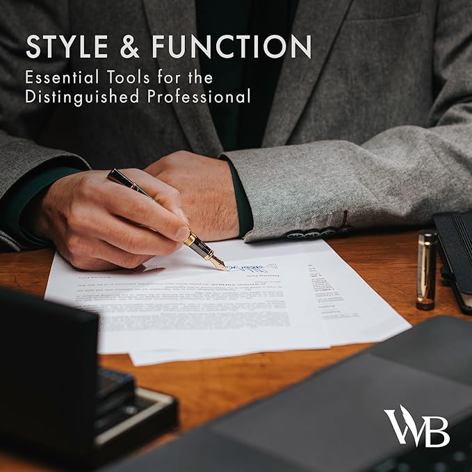 Wordsworth & Black Primori Fountain Pen Set [Gunmetal Gold]; Extra Fine Nib, Gift Case, 24 Ink Cartridges, Refill Converter, Manual; Journaling, Calligraphy, Smooth Writing Pens; Left and Right Handed