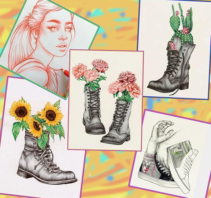 Sketching Drawing Art Pencil Kit-50 Piece Set with 24 Color Pencils for Adult Kid Coloring Books, 14 Graphite 3 Charcoal Erasers Etc., Artist Supplies Ideal for Adult, Kid,Student, Beginner