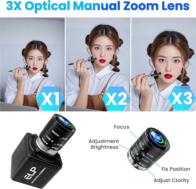 USB Camera 4K 12 Megapixels USB Webcam 1080P 120fps High Speed Golf Swing Cam with 3X Manual Optical Zoom Lens Close up PC Computer Plug and Play for Live Streaming Industrial Project Meeting