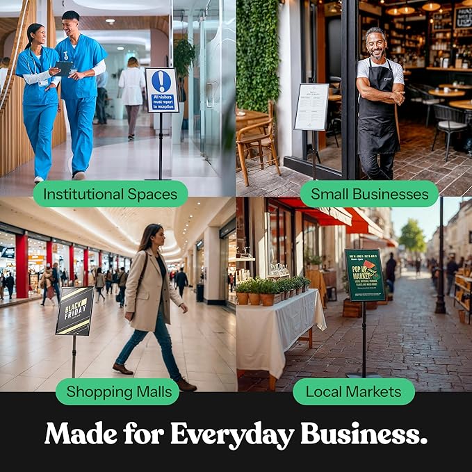 T-SIGN Adjustable Heavy Duty Pedestal Sign Holder Poster Stand, 11x17 Inch Vertical & Horizontal Sign Stand Displayed Poster Holder - Metal Base Square Sign Stands for Display, Outdoor Sign