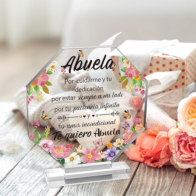 Yopyame Spanish Grandma Birthday Gifts - Regalos para Abuela Acrylic Plaque Decor Keepsake Paperweights Gifts for Grandma in Spanish Christmas Mothers Day Gifts for Grandma from Granddaughter Grandson